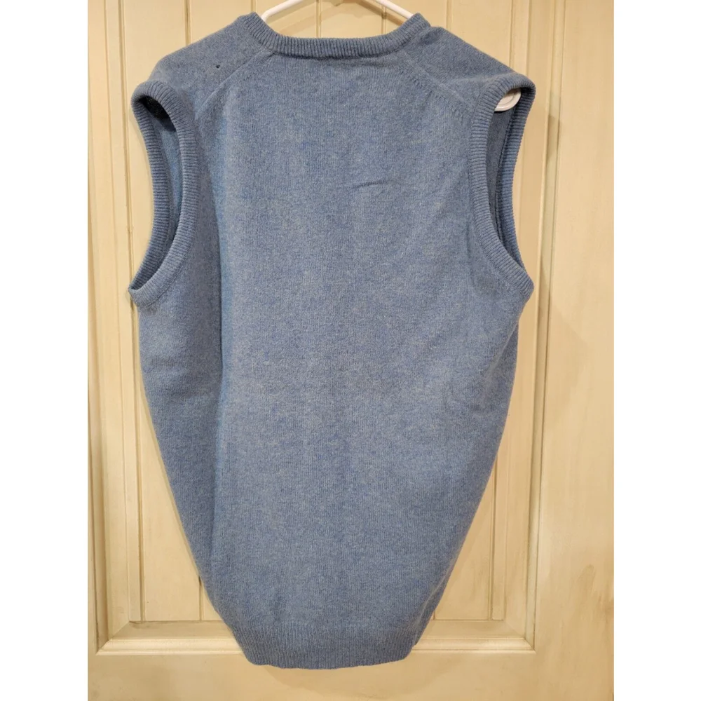 Vintage Lord Jeff Mens 70s 100% Lambswool Sweater Vest Sz L Made In USA Blue